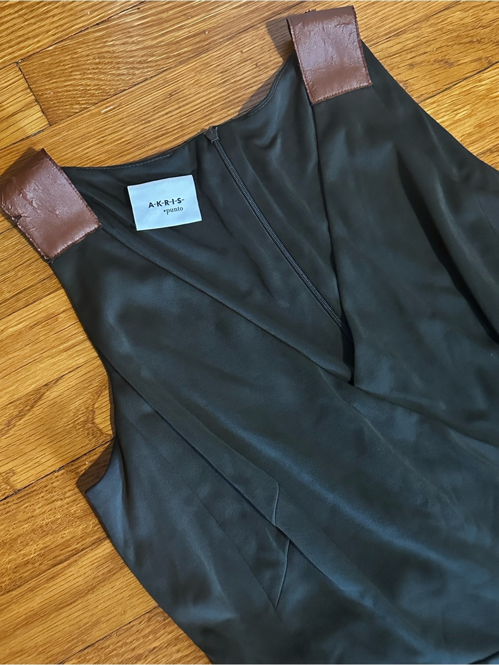 Akris Punto Black Sleeveless Dress with Brown Leather Shoulder Tabs